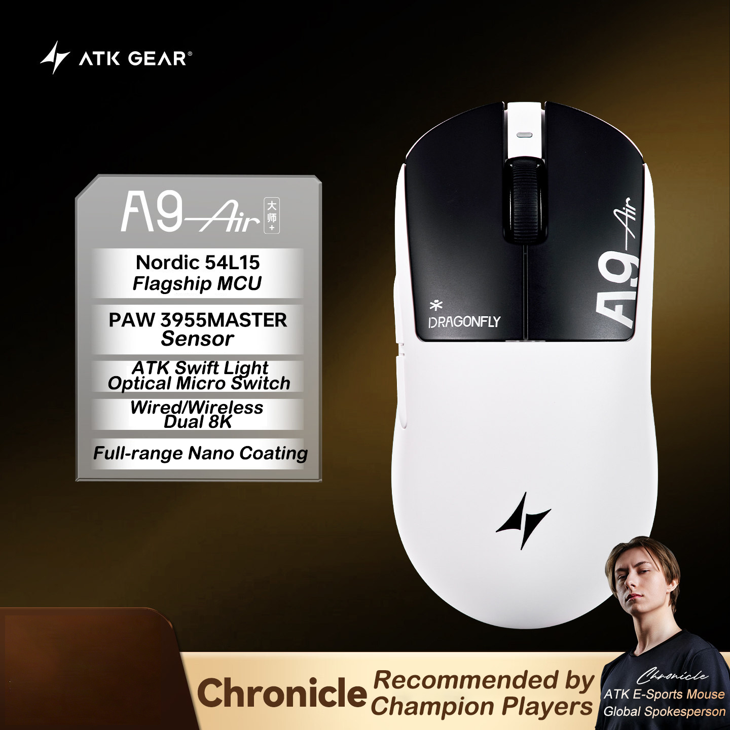 Esports Gaming Mouse Wireless - ATK A9 Air Ultimate Plus Gaming
